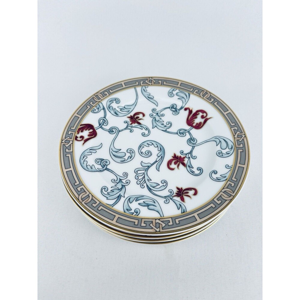 San Marino Italy 4‎ Dessert Plates Floral Red Tulip Gold Accent Salad Appetizer